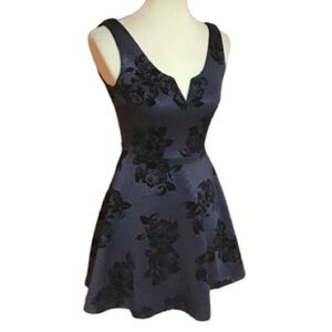 Francesca’s Mi Ami Glitter Navy Rose Fit and Flare Dress